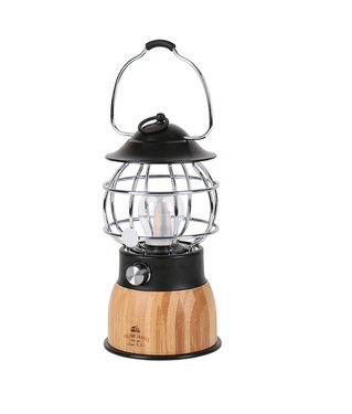 Dimmbare LED Retro Campinglampe Bambus Edelstahl