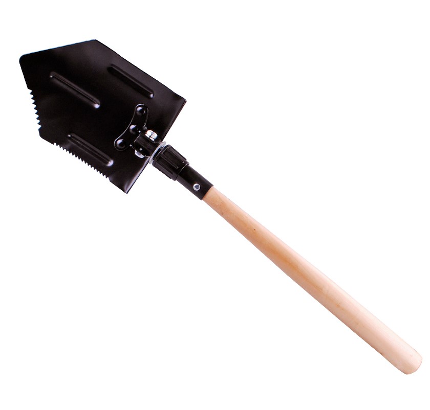 Klappspaten mit Säge und Holzgriff