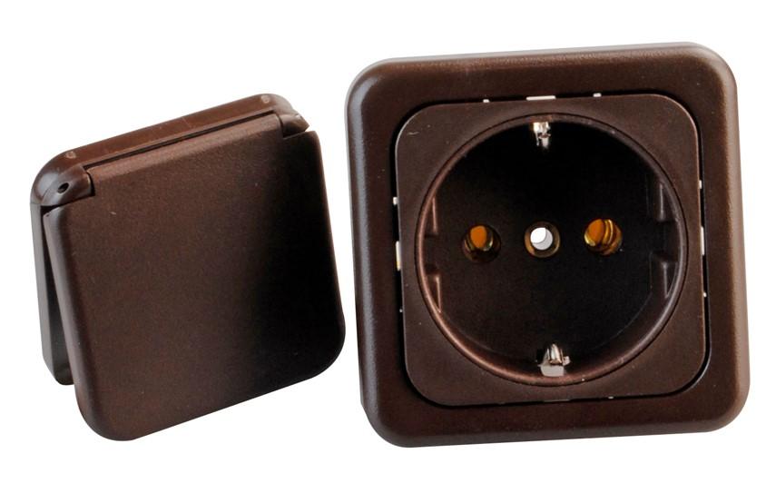 Inprojal System 10.000 Schuko Steckdose braun mit Klappdeckel