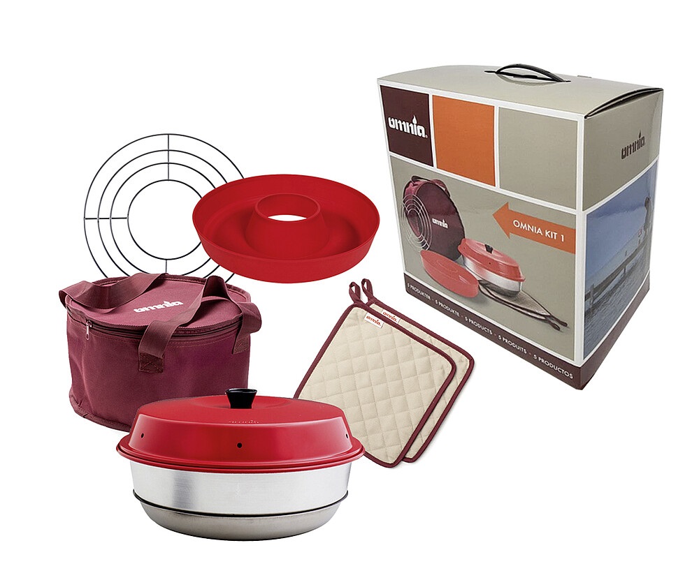 Omnia Backofen Set 5-teilig inkl. Backform, Aufbackgitter, Tasche & Topflappen