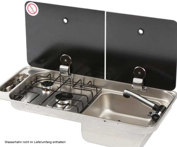 CAN Spüle Gaskochfeld Kombination 716x340x150mm, Abdeckung 2-tlg