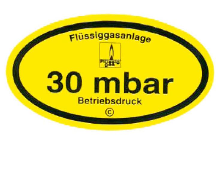 Aufkleber Betriebsdruck 30 mbar