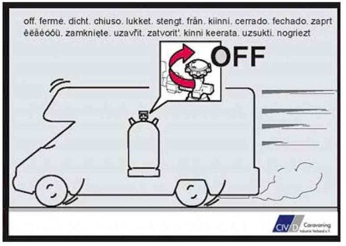 Aufkleber Gasflasche während der Fahrt für Reisemobile